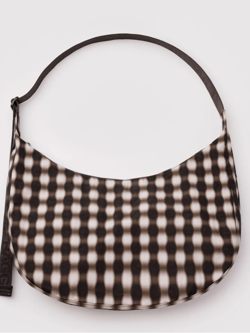 Baggu Medium Nylon Crescent Bag Blurred Gingham Brown